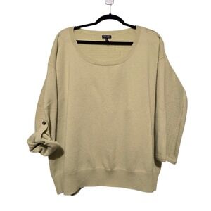 Splendid Women's‎ 100% Cashmere Sweater LG Lime Green Roll Tab Sleeve Luxury